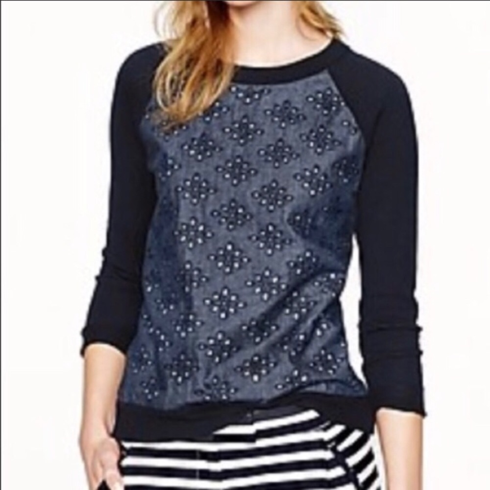 J. Crew Navy Merino Wool Eyelet Sweater Sz XS